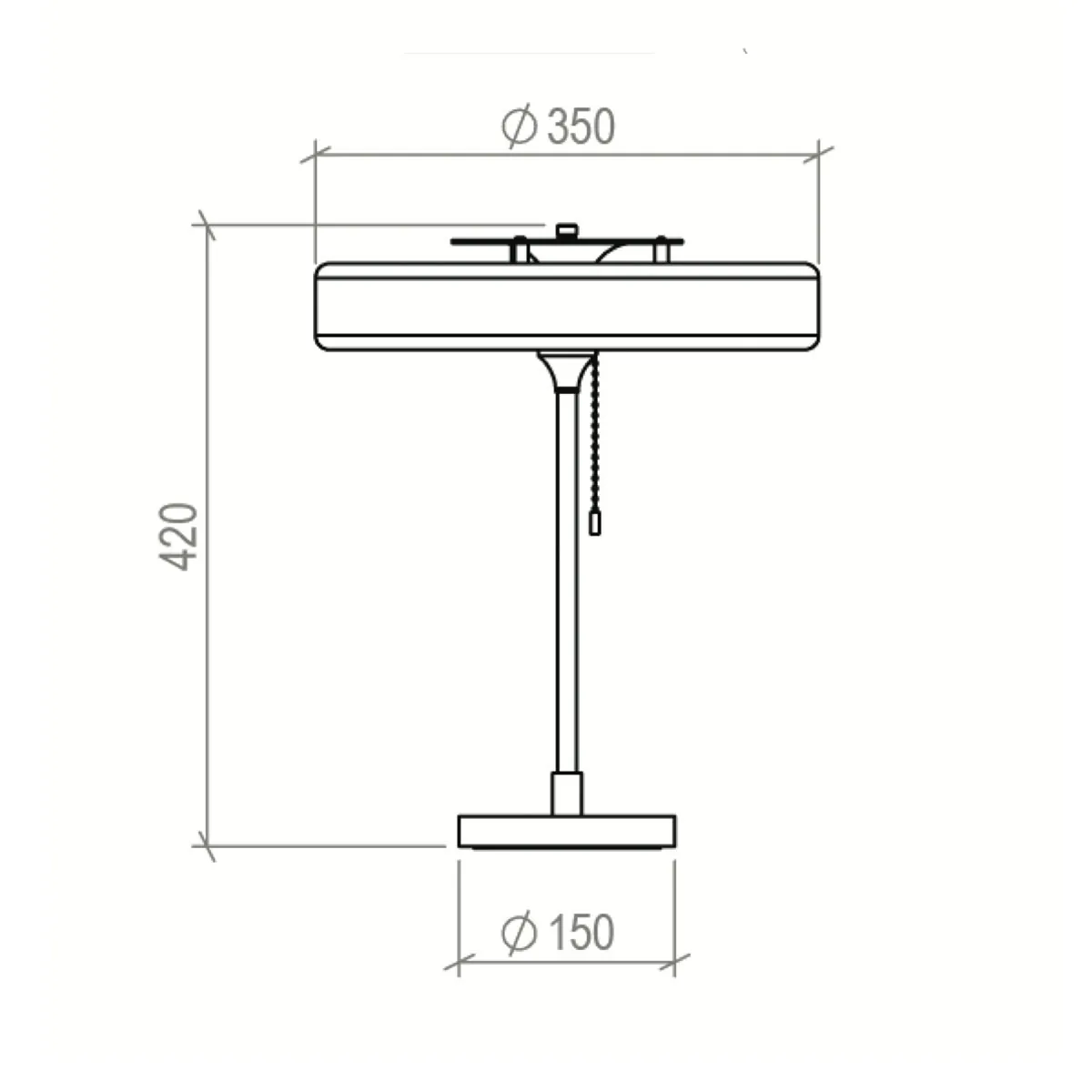 Technische Zeichnung Bert Frank Revolve Tischleuchte, H: 42 cm, Rot, Messing poliert