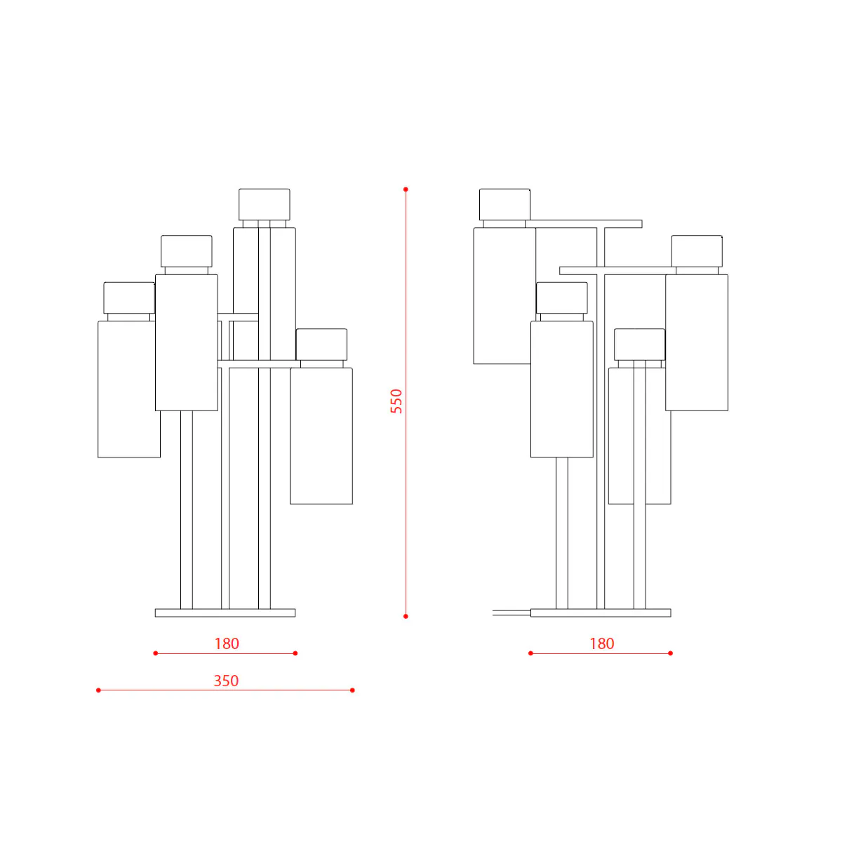 Osman 560.34 Tischleuchte 4-flammig H: 55 cm, Schwarz Matt / Schwarz Chrom & Rauchglas, Dimmbar