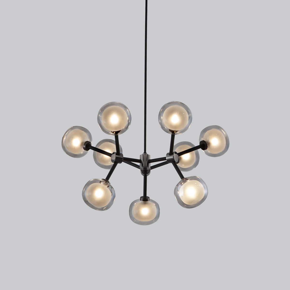 Nabila 552.19 Pendelleuchte 9-flammig Ø: 65 cm, Schwarz Matt / Schwarz Chrom & Rauchglas