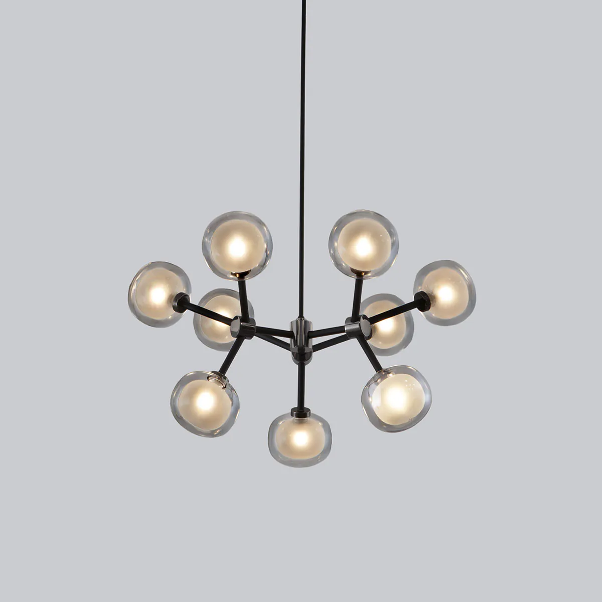 Nabila 552.19 Pendelleuchte 9-flammig Ø: 65 cm, Schwarz Matt / Schwarz Chrom & Rauchglas