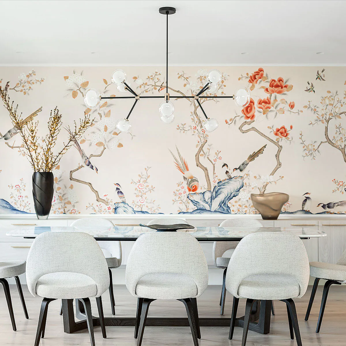 Nabila 552.10 Pendelleuchte 10-flammig L: 130 cm, Schwarz Matt / Schwarz Chrom & Rauchglas von TOOY – ideal für Esstisch oder Esszimmer