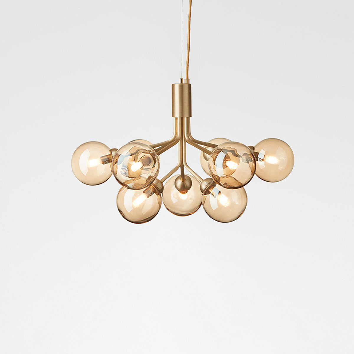 Apiales 9 Pendelleuchte, Ø: 59,5 cm, Messing gebürstet & Glas gold transparent