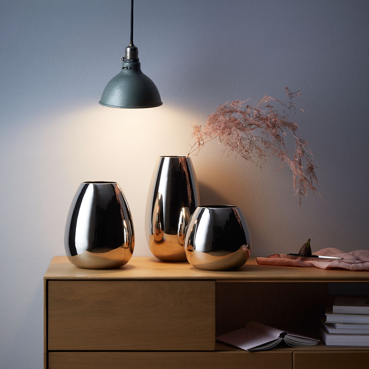 Anais hochglanzpolierte Vase L, silberfarben, H: 31 cm