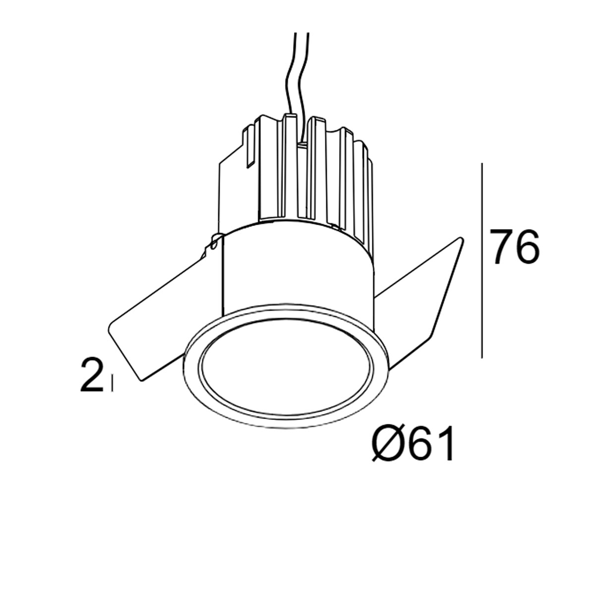 DeltaLight MINI DEEP RINGO II 92718 Einbaustrahler, Ø: 6,1 cm, Schwarz, Extra-Warmweiß 2700K, 18° Einbaustrahler – technische Zeichnung