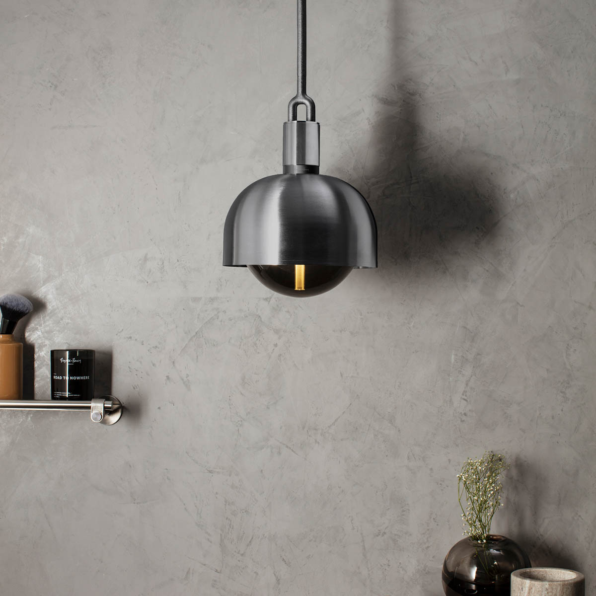 Buster + Punch Forked Pendelleuchte, Globe + Shade, Medium, Stahl / Rauchglas