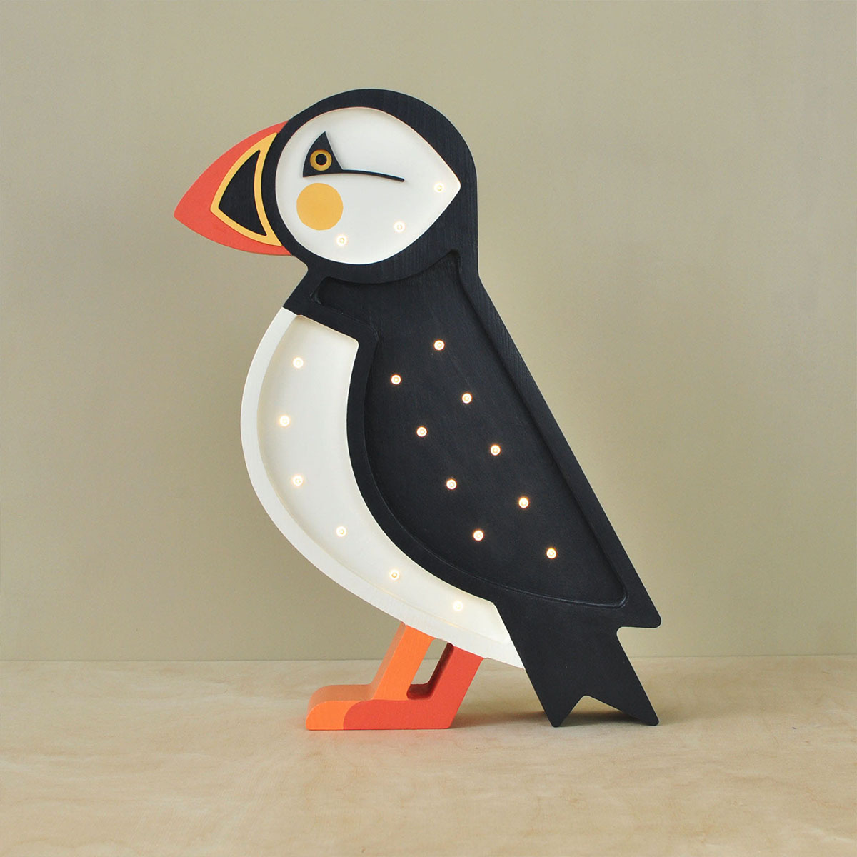 LED Kinderleuchte Papagei aus Holz, schwarz/ weiß, handgemacht