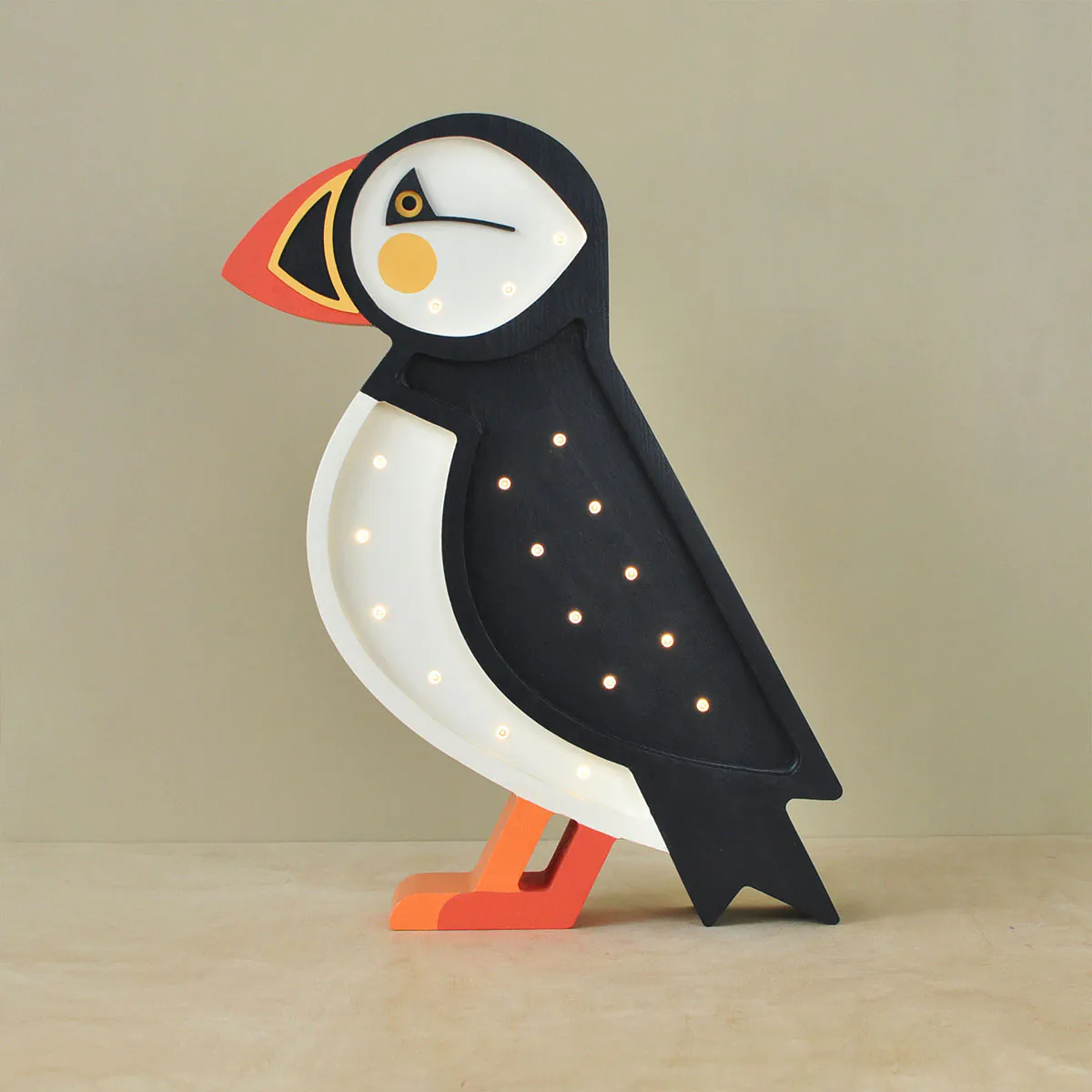 LED Kinderleuchte Papagei aus Holz, schwarz/ weiß, handgemacht