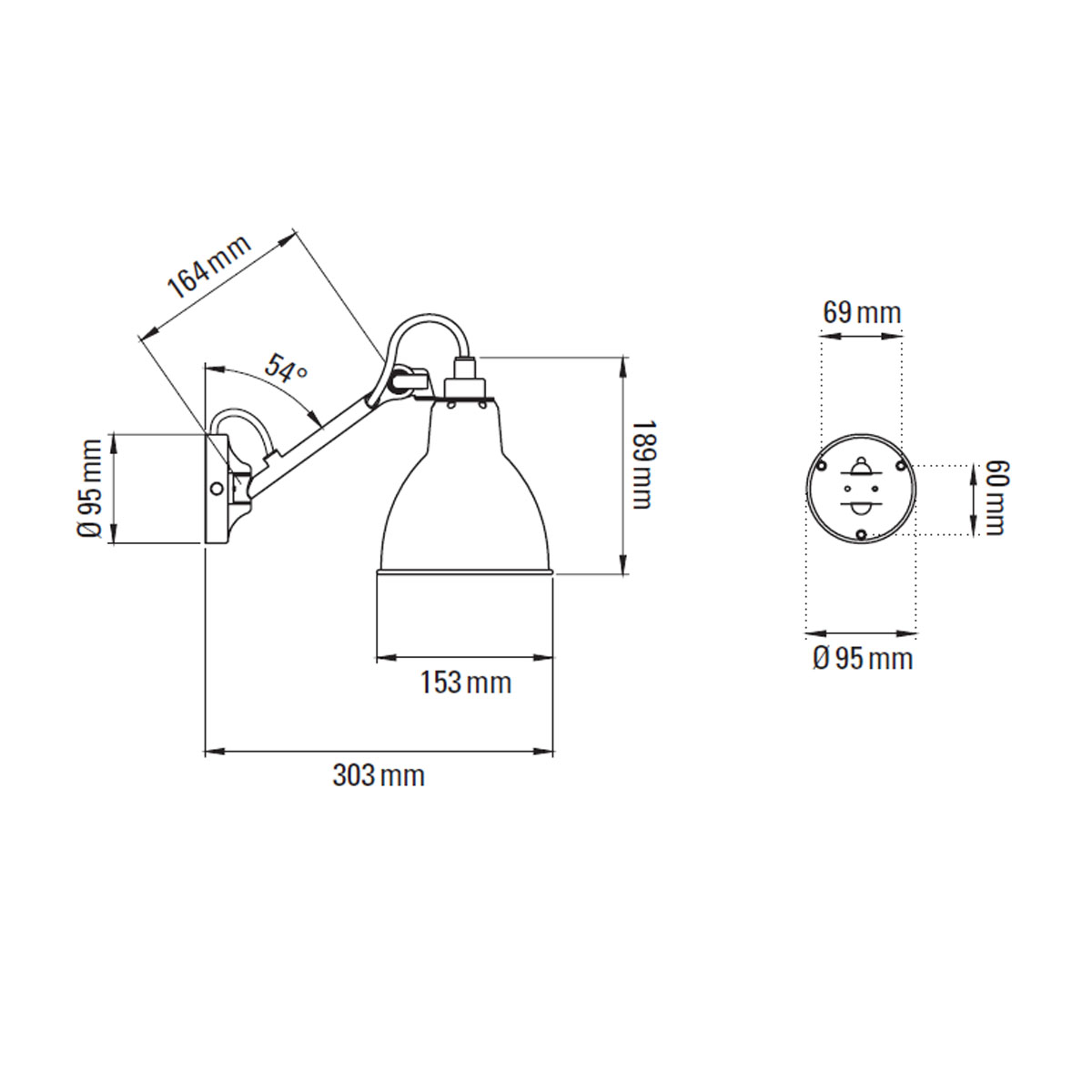 Spezial Angebot Pack Duo Lampe Gras N° 104sw Wandleuchte Schwarz, Schirm Gelb mit Schalter