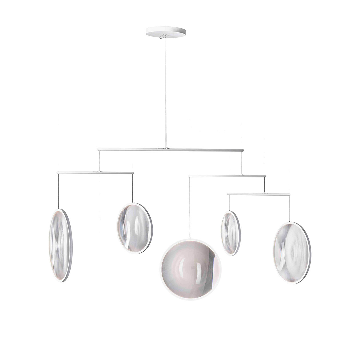 Focus x5 Pendelleuchte, H: 131 cm Weiß 5-flammig – stilvolle Designerlampe aus dem Hause DCW Editions ideal über einer Kochinsel