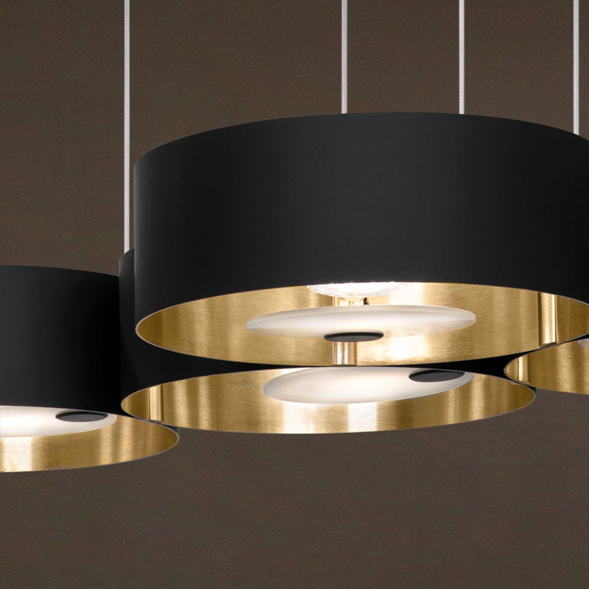 Sound PL3  Deckenleuchte, L: 60 cm, 3-flammig, Messing gebürstet & Schwarz matt, LED-Modul