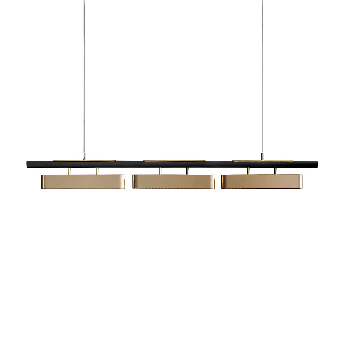 Luxusleuchten aus Großbritannien: Bert Frank Colt Pendelleuchte, L: 140 cm, 3-flammig, goldfarbene Oberfläche und Stahl, exklusives britisches Design, fokussiertes Licht