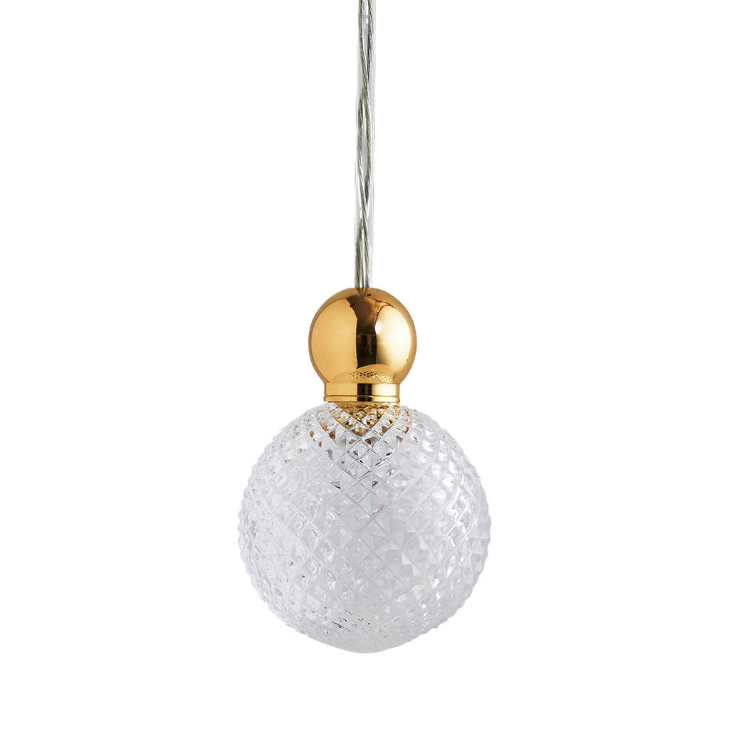 Uva Pendelleuchte Crystal M Ø 7 cm, Mini check, Gold, mit Einzelbaldachin Uva Pendelleuchte Crystal M Ø 7 cm, Mini check, Gold, für Multi-Baldachin
