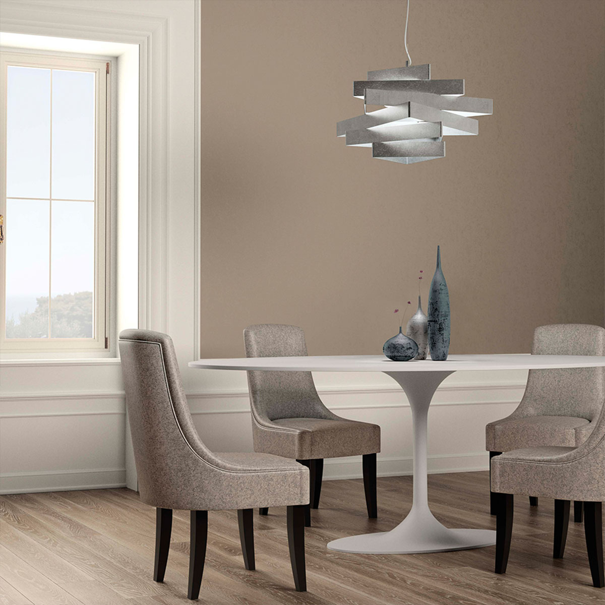 Miles S66 Pendelleuchte, Ø: 66 cm, H: 38 cm, Blattsilber
