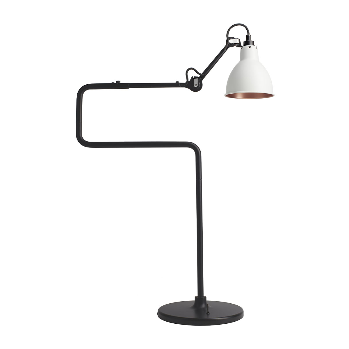 Lampe Gras N° 317 Tischleuchte, H: 65 cm Schwarz, Schirm Kupfer & Weiß Rund in Schwarz Kupfer – zeitlose Designerleuchte aus dem Hause DCW Editions geeignet fürs Wohnzimmer