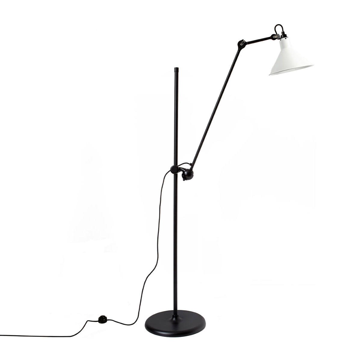 Lampe Gras N° 215 Stehleuchte, H: 135 cm Schwarz, Schirm Weiß Rund