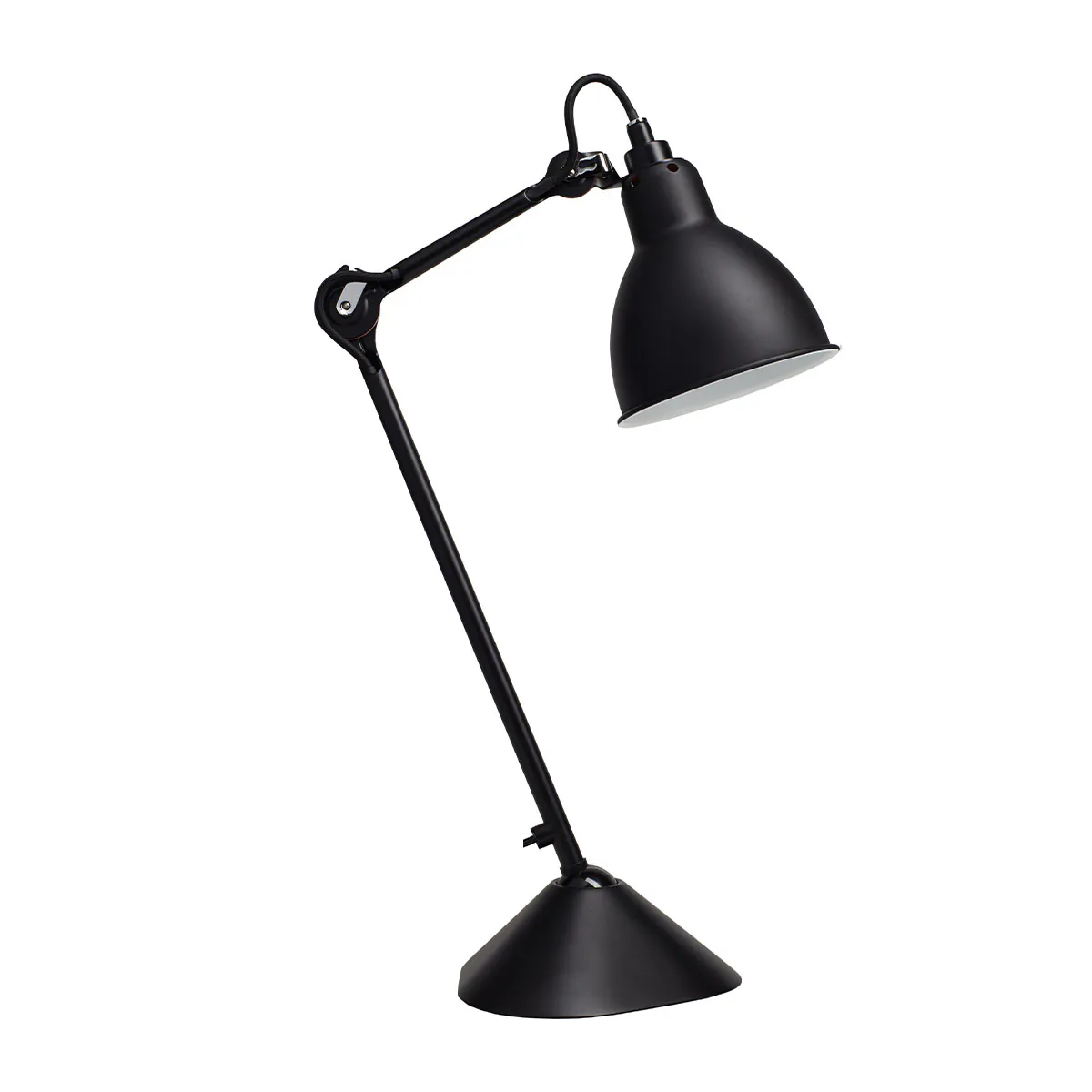 Lampe Gras N° 205 Tischleuchte, H: 39 cm Schwarz, Schirm Kupfer & Weiß Rund in Schwarz Kupfer – hochwertige Designerleuchte des Herstellers DCW Editions ideal am Schreibtisch