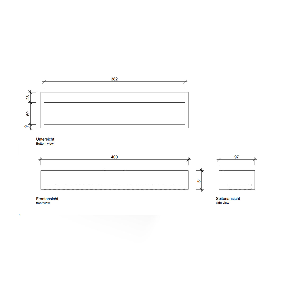Decor Walther Box 40 N LED Wandleuchte Bad, Weiß matt, B: 40 cm, Warmweiß 3000K – technische Details & Abmessungen