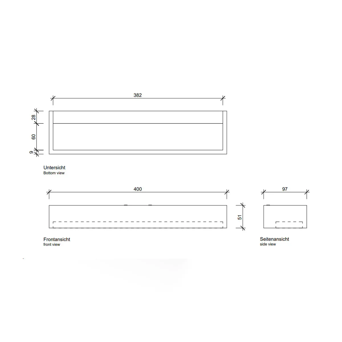 Decor Walther Box 40 N LED Wandleuchte Bad, Weiß matt, B: 40 cm, Warmweiß 3000K – technische Details & Abmessungen