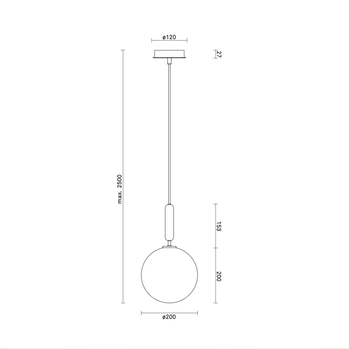 Nuura Miira 1 Large Pendelleuchte, Ø: 20 cm – technische Zeichnung