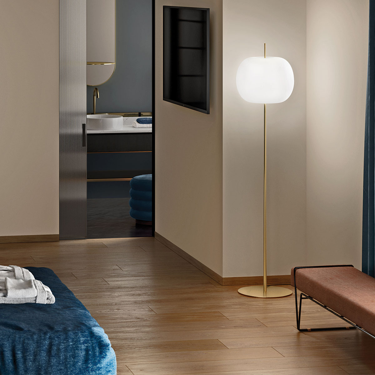 Kushi XL Floor Stehleuchte, H: 183 cm, Kupfer