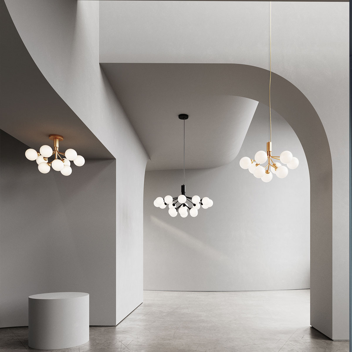 Apiales 9 Deckenleuchte, Ø: 59,5 cm, Schwarz satiniert & Rauchglas