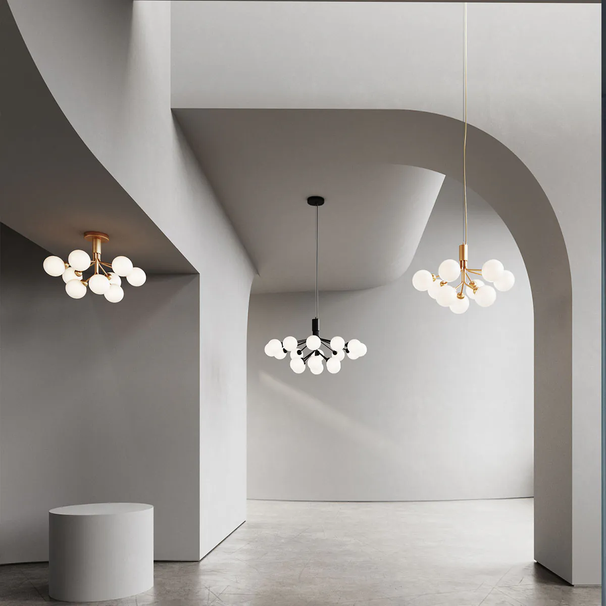 Apiales 9 Deckenleuchte, Ø: 59,5 cm, Schwarz satiniert & Rauchglas