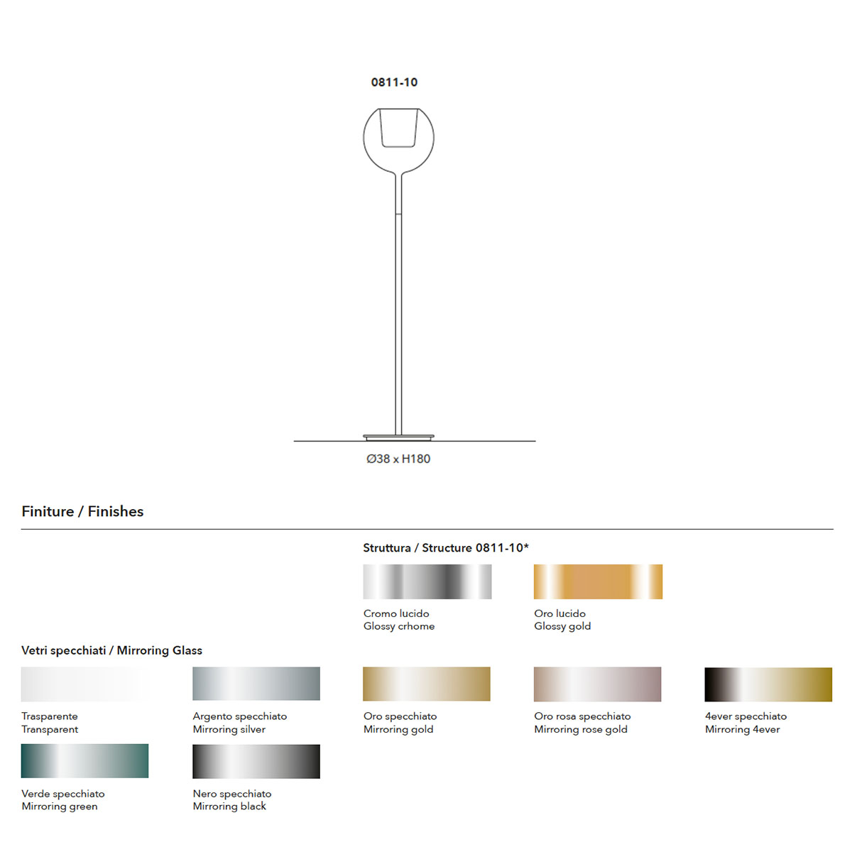 Glo 0811-10 Stehleuchte, H: 180 cm, Schwarz Glas