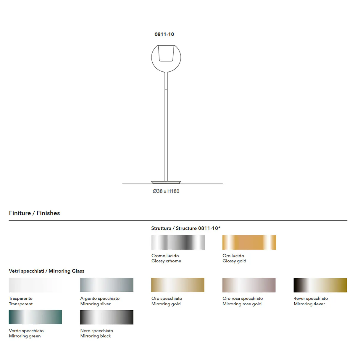 Glo 0811-10 Stehleuchte, H: 180 cm, Schwarz Glas