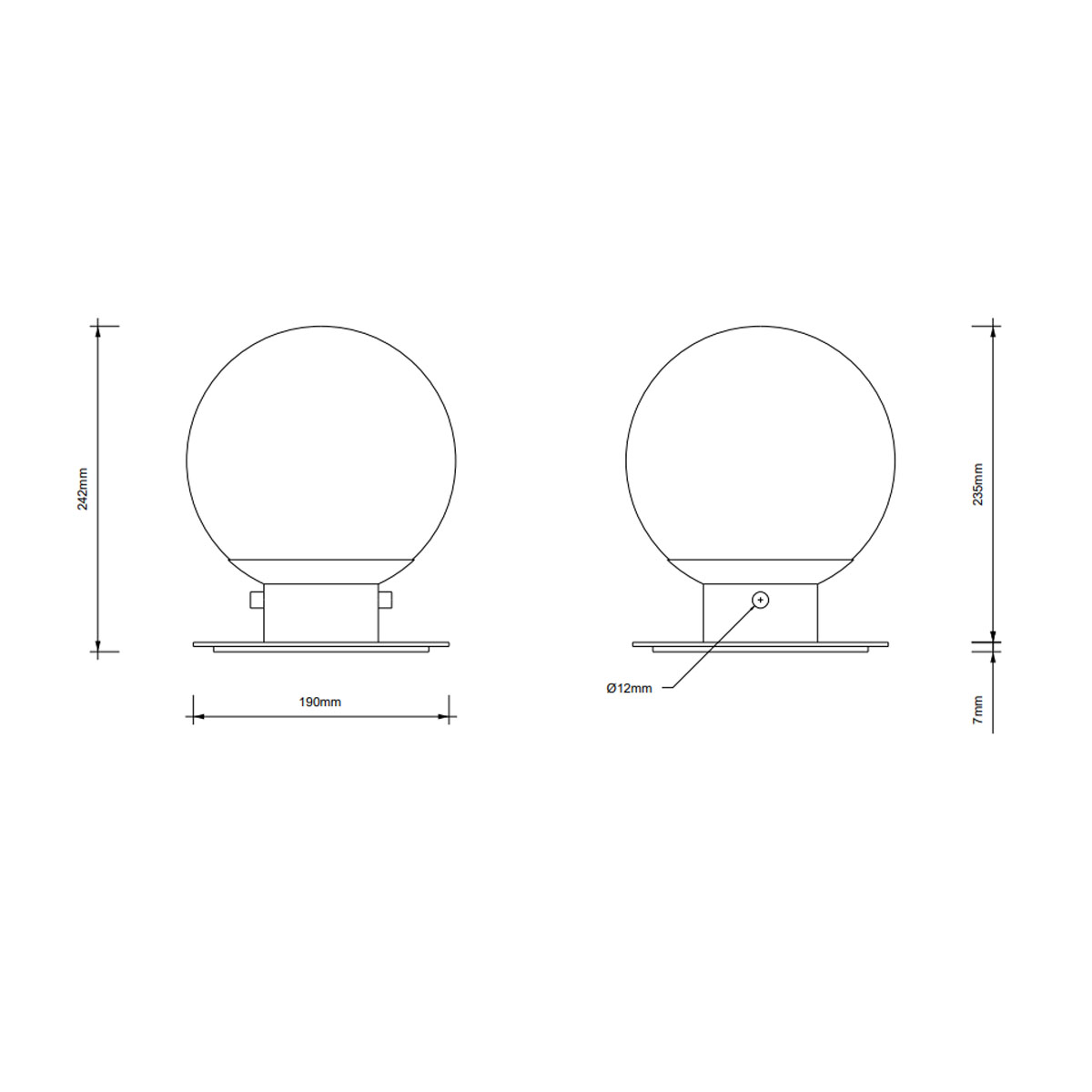 Technische Zeichnung Decor Walther Globe 20 Deckenleuchte Badezimmer, Ø: 20 cm, H: 24,2 cm, Chrom Deckenleuchten Maßzeichnung der Deckenleuchten – Decor Walther Globe 20 Deckenleuchte Badezimmer, Ø: 20 cm, H: 24,2 cm, Schwarz matt