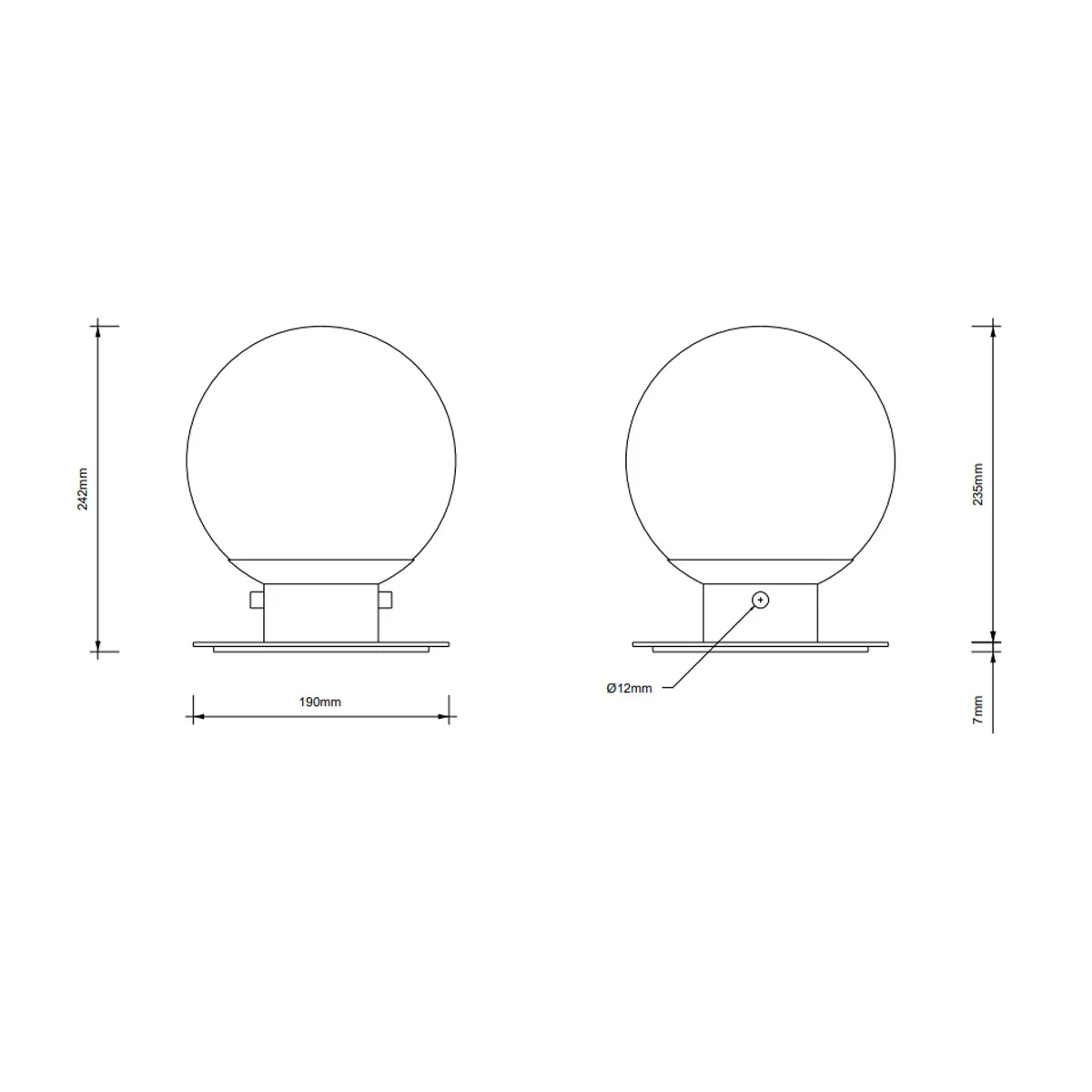 Maßzeichnung der Deckenleuchten – Decor Walther Globe 20 Deckenleuchte Badezimmer, Ø: 20 cm, H: 24,2 cm, Schwarz matt