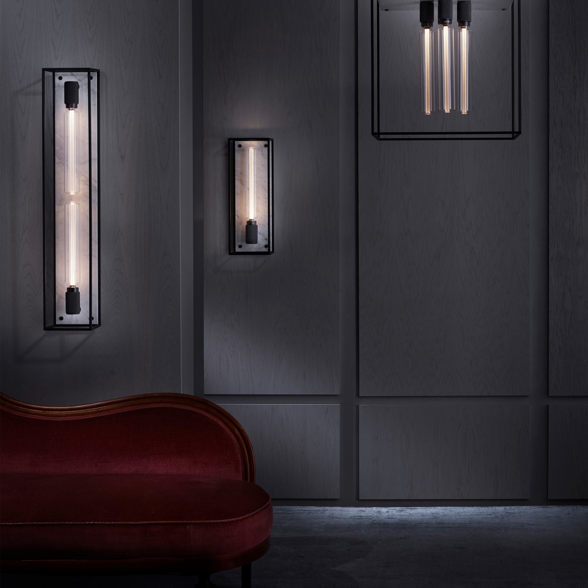 buster-punch-caged-wall-mood-03 Buster + Punch Caged Wall Wandleuchte mit Marmor, X-Large, Weißer Marmor