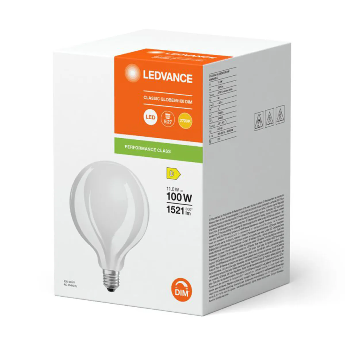 LED Classic E27 Globe G95 Matt 11W 1521lm - 827 Extra Warmweiß dimmbar