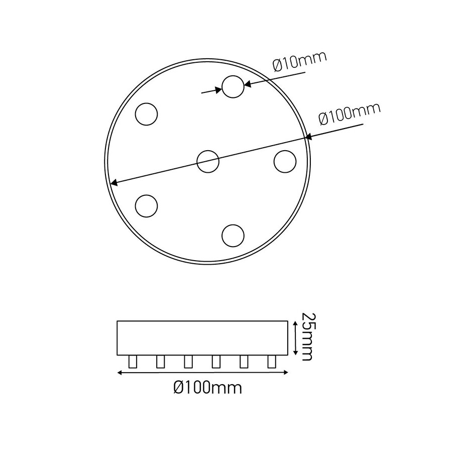 Lampen Baldachin Metall 6-fach Schwarz, Ø: 10 cm x H: 2,5 cm