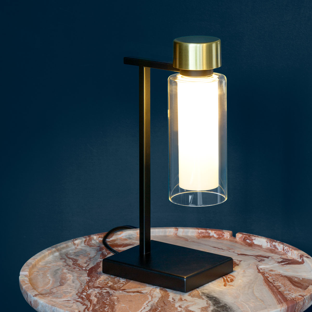 Osman 560.31 Tischleuchte H: 32 cm, Schwarz Matt / Schwarz Chrom & Rauchglas