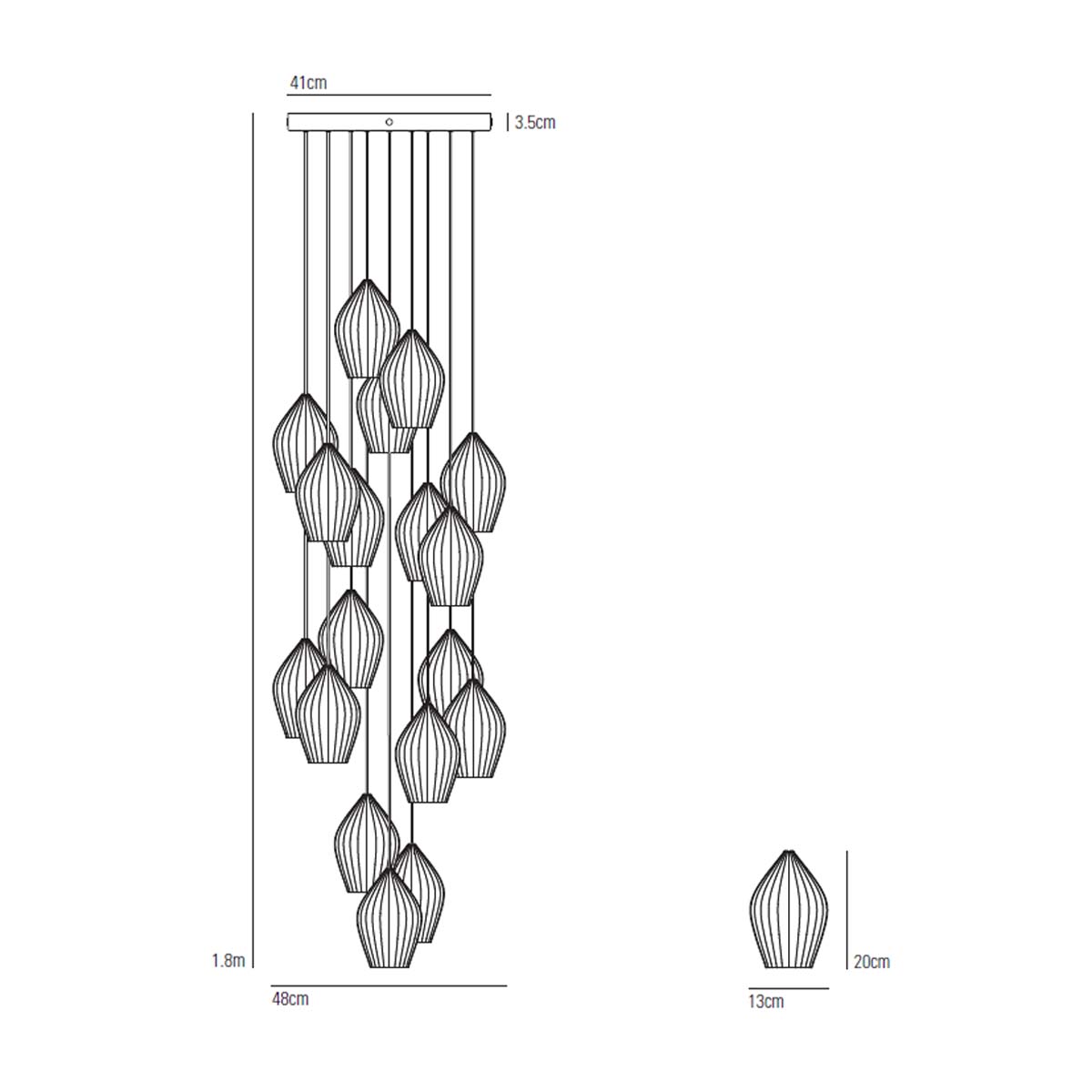 Original BTC Fin Pendelleuchte, Ø: 48 cm 18-flammig Original BTC Fin Pendelleuchte, Ø: 48 cm 18-flammig
