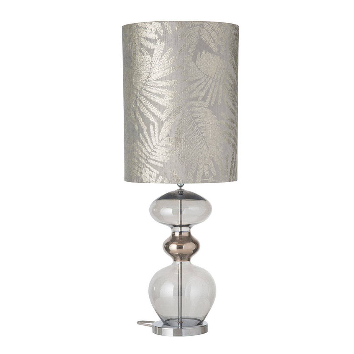 Ebb & Flow Futura Tischleuchte M, Smokey Grey mit Schirm Fern leaves wild Silver D, Ø: 30 cm