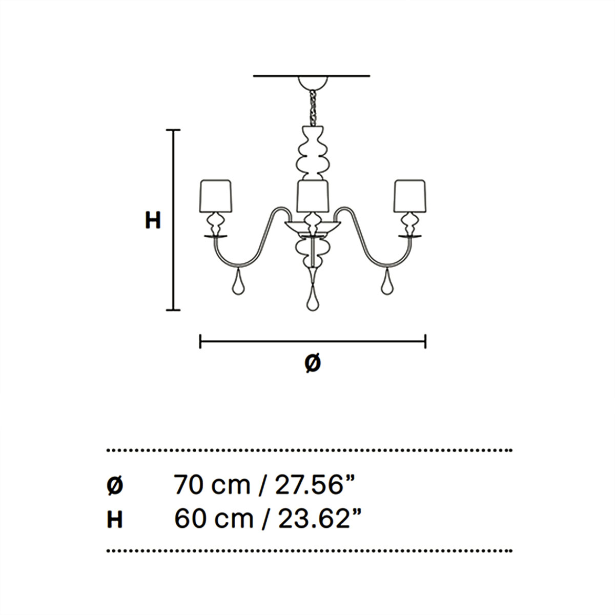 Eva S5 Kronleuchter, 5-flammig, Weiß matt, Ø: 70 cm Eva S5 Kronleuchter, 5-flammig, Blattsilber, Ø: 70 cm