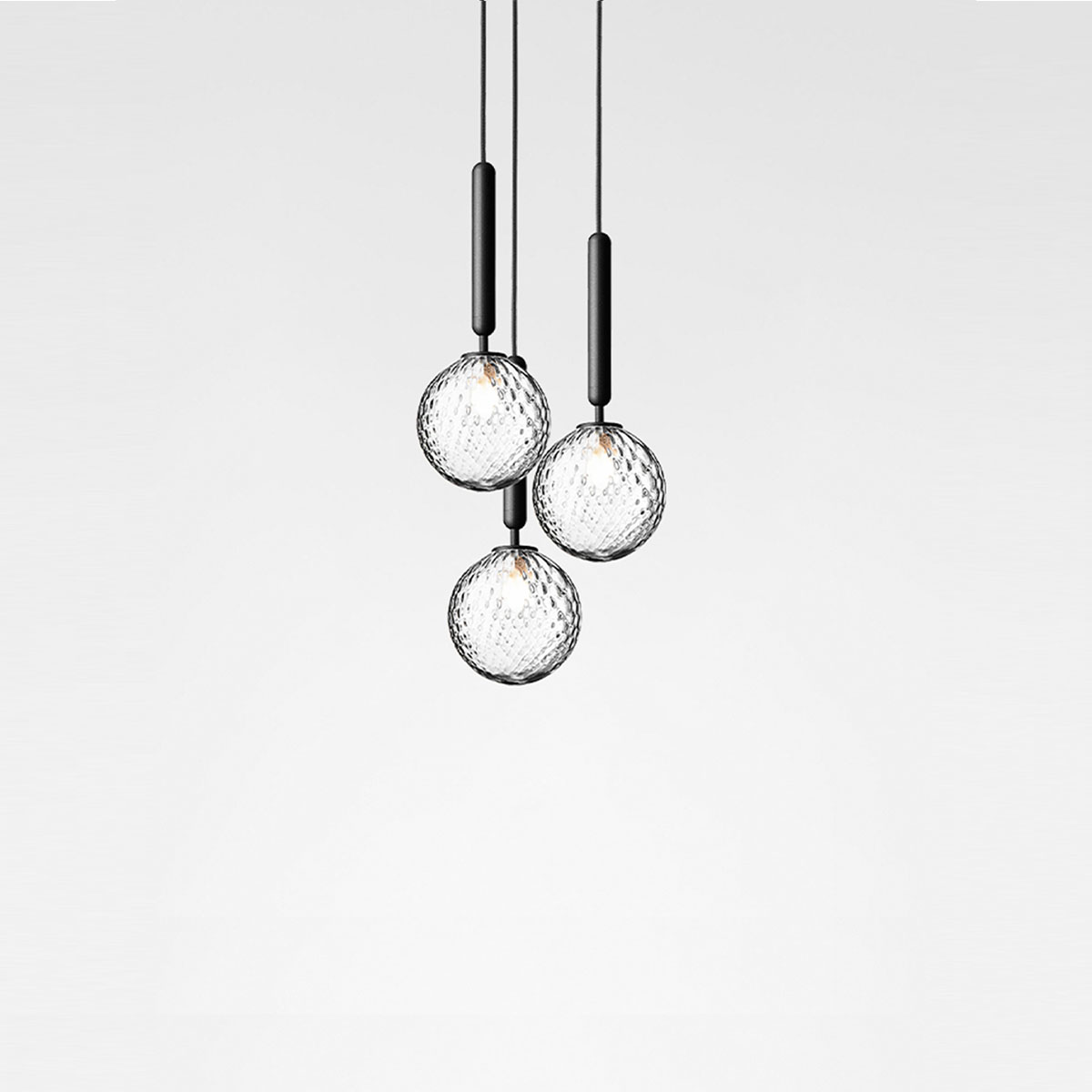 Miira 3 Pendelleuchte, Ø: 31 cm, Steingrau, Glas transparent