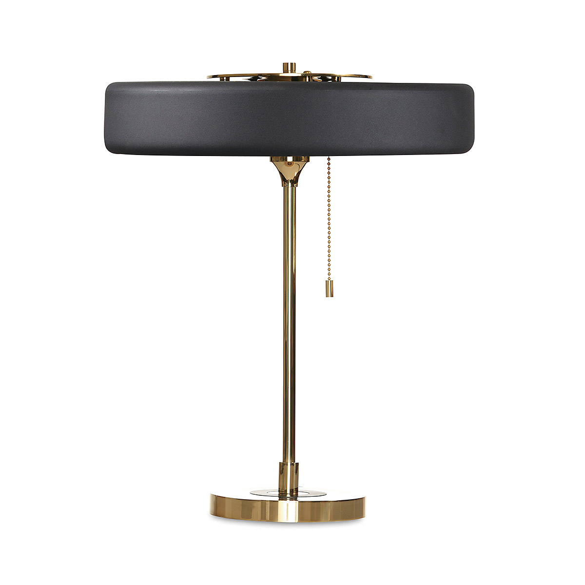 atmosphärisches Licht: Bert Frank Revolve Tischlampe, H: 42 cm, Schwarz, Messing gebürstet – gefertigt aus poliertes Messing und gebürstetes Aluminium und Polycarbonat, handgefertigt, ikonische Revolve-Serie im Art Déco Stil sanftes Licht: Bert Frank Revolve Tischlampe, H: 42 cm, Schwarz, Messing poliert – gefertigt aus Messing und gebürstetes Aluminium und Polycarbonat, in Großbritannien produziert, ikonische Revolve-Serie im Art Déco Stil