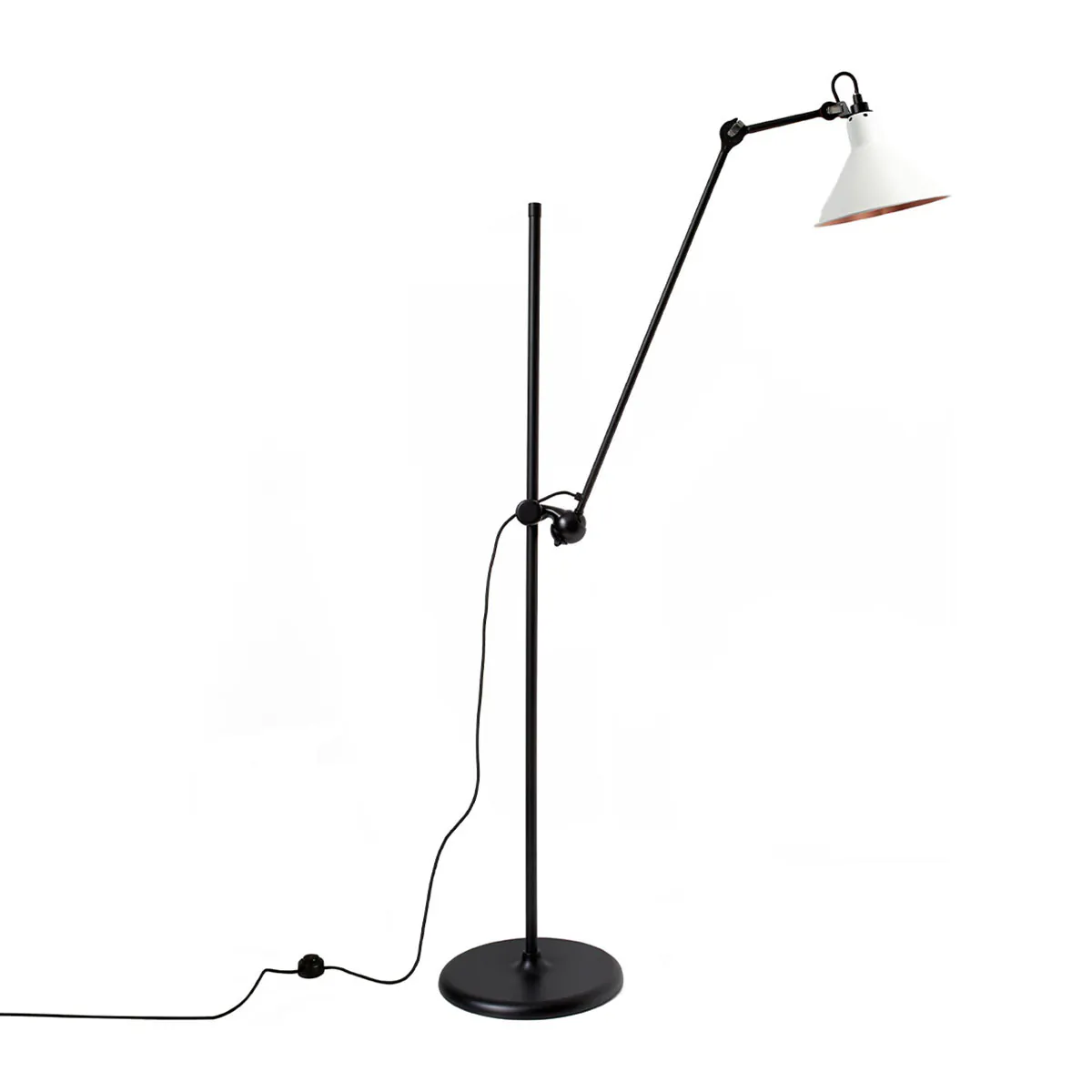 Lampe Gras N° 215 Stehleuchte, H: 135 cm Schwarz, Schirm Weiß & Kupfer Konisch in Schwarz Weiß – stilvolle Designerleuchte aus dem Hause DCW Editions ideal im Schlafzimmer Lampe Gras N° 215 Stehleuchte, H: 135 cm Schwarz, Schirm Weiß & Kupfer Rund in Schwarz Weiß – exklusive Designerlampe aus dem Hause DCW Editions passt perfekt in eine Leseecke