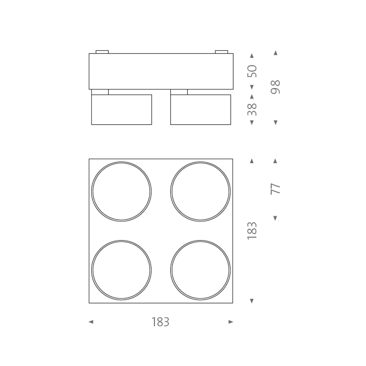 Wittenberg 4.0, wi4-ab-4q Aufbaustrahler, Weiß matt, Extra-Warmweiß 2700K, Spot 12°, Phase Cut Wittenberg 4.0, wi4-ab-4q Aufbaustrahler, Schwarz matt, Warmweiß 3000K, Flood 38°, Bluetooth