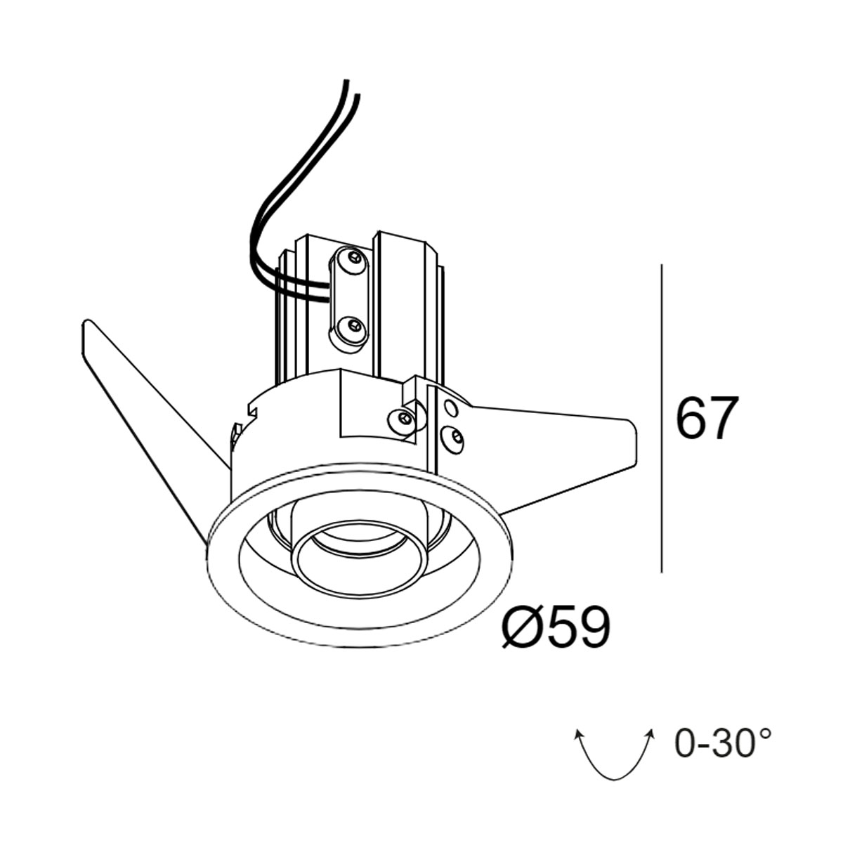 DeltaLight MICROSPY IN OK 93015 Einbaustrahler, Ø: 5,9 cm, Schwarz, Warmweiß 3000K, 15° Einbaustrahler – technische Zeichnung