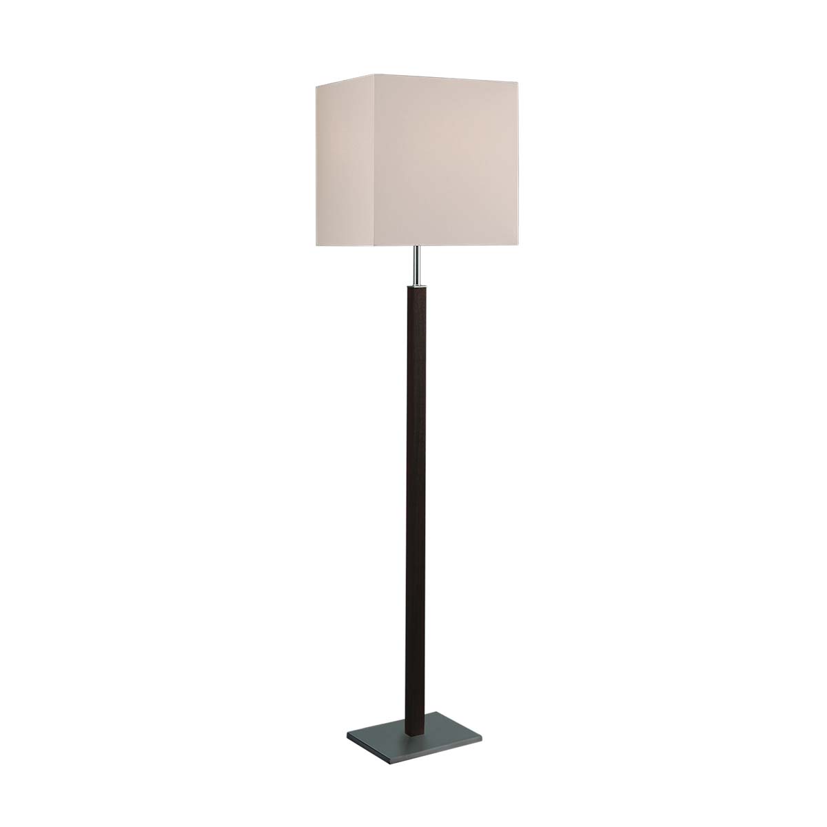 Elegante Stehleuchte aus Chrom in der Farbe Nussbaum mit rechteckigem Schirm