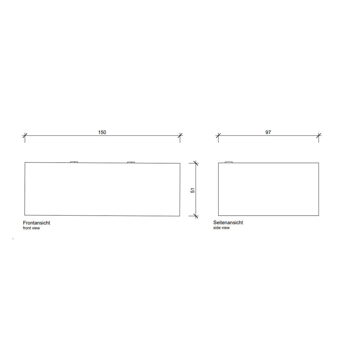 Technische Zeichnung Decor Walther Box 1-15 N LED Spiegel Aufsteckleuchte Bad, Weiß matt, B: 15 cm, Warmweiß 3000K Spiegel