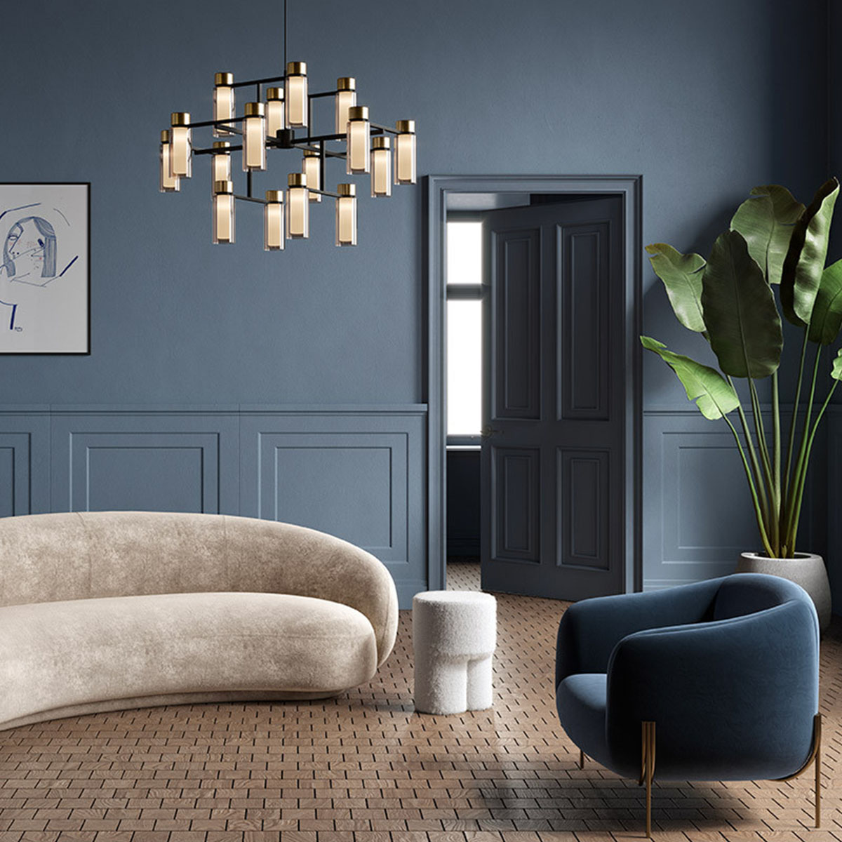 Osman 560.16 Pendelleuchte 16-flammig Ø: 90 cm, Schwarz Matt / Schwarz Chrom & Rauchglas