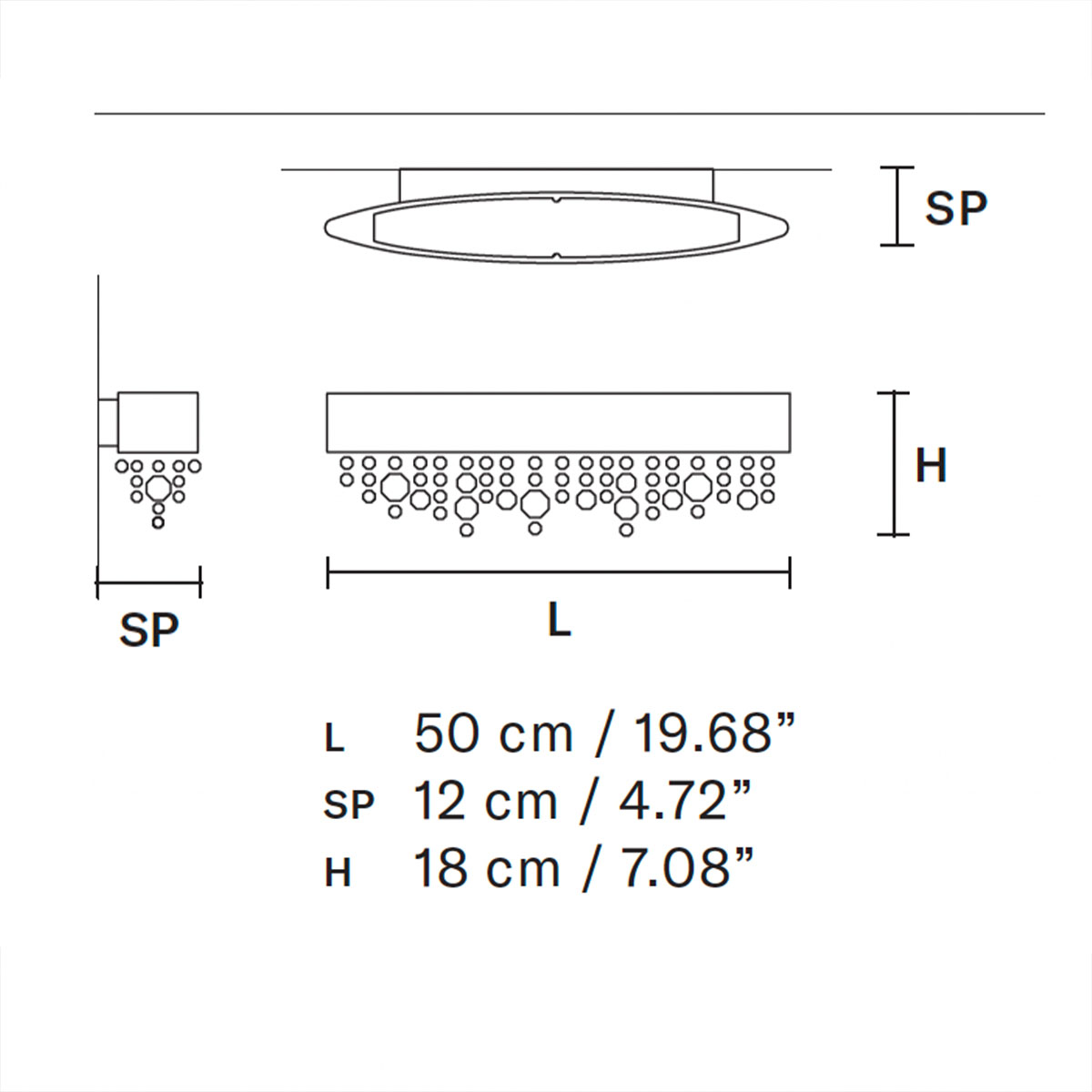 Olà A2 OV 50 Wandleuchte, Gold brüniert, L: 50 cm, Retrofit Olà A2 OV 50 Wandleuchte, Weiß matt, L: 50 cm, LED-Modul
