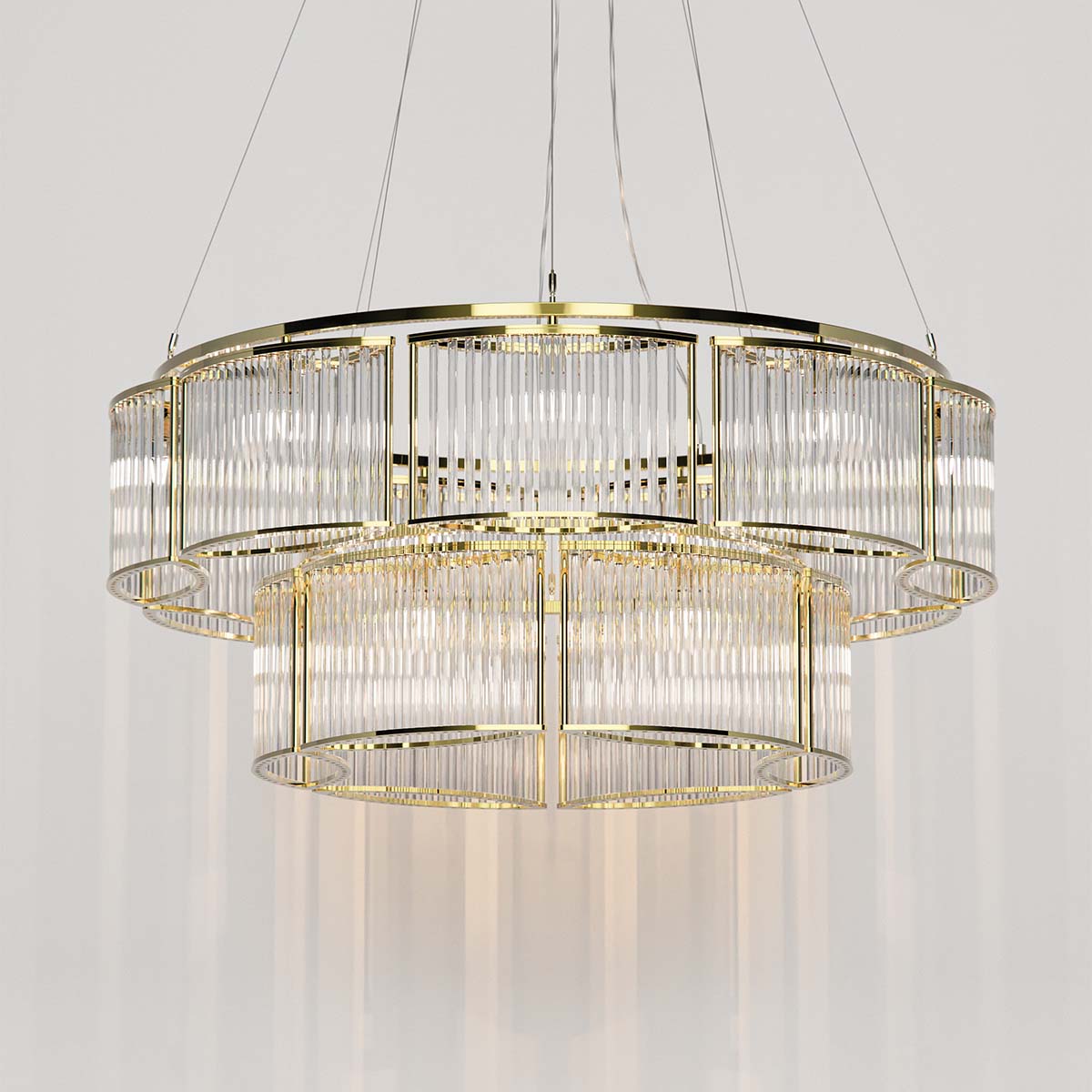 Licht im Raum Stilio 9/6 Kronleuchter Eleganter ovaler Kronleuchter mit geschwungenen Glasschirmen und modernem Design