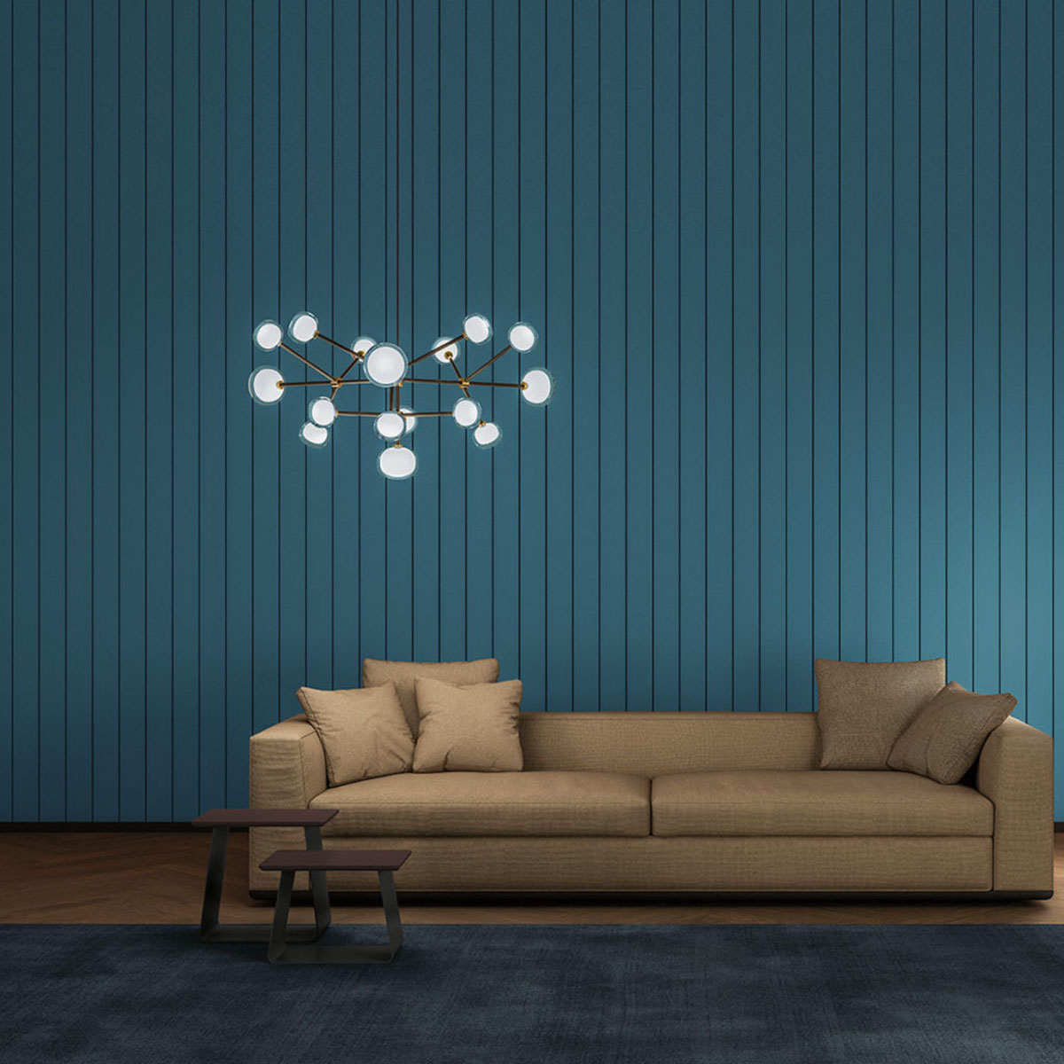 Nabila 552.16 Pendelleuchte 16-flammig Ø: 140 cm, Schwarz Matt / Schwarz Chrom & Rauchglas,