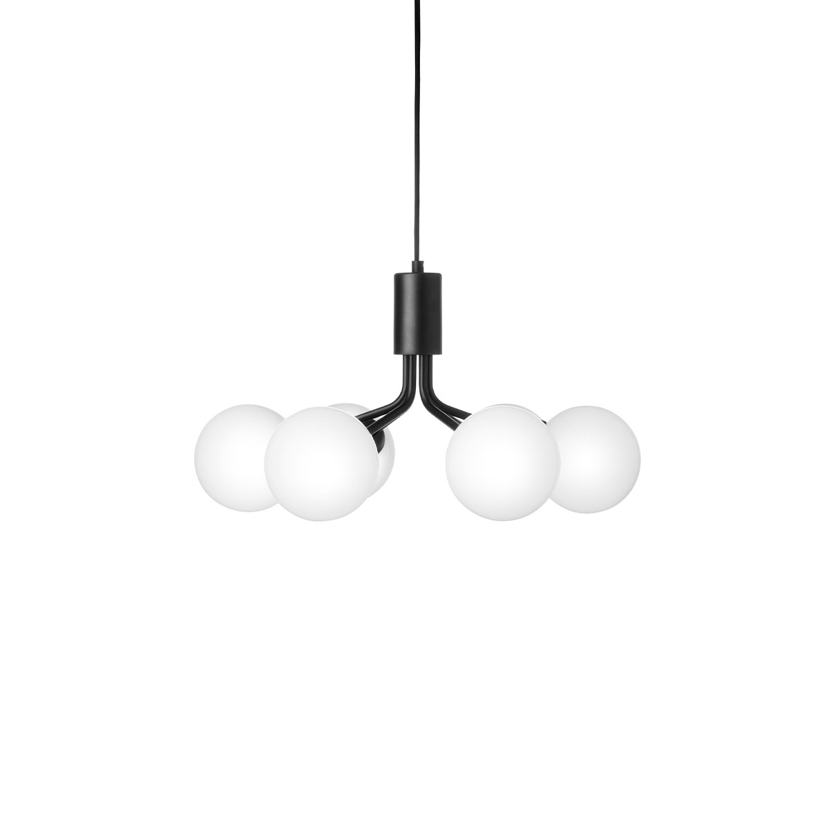 Apiales 6 Pendelleuchte, Ø: 50 cm, Schwarz satiniert & Opalglas