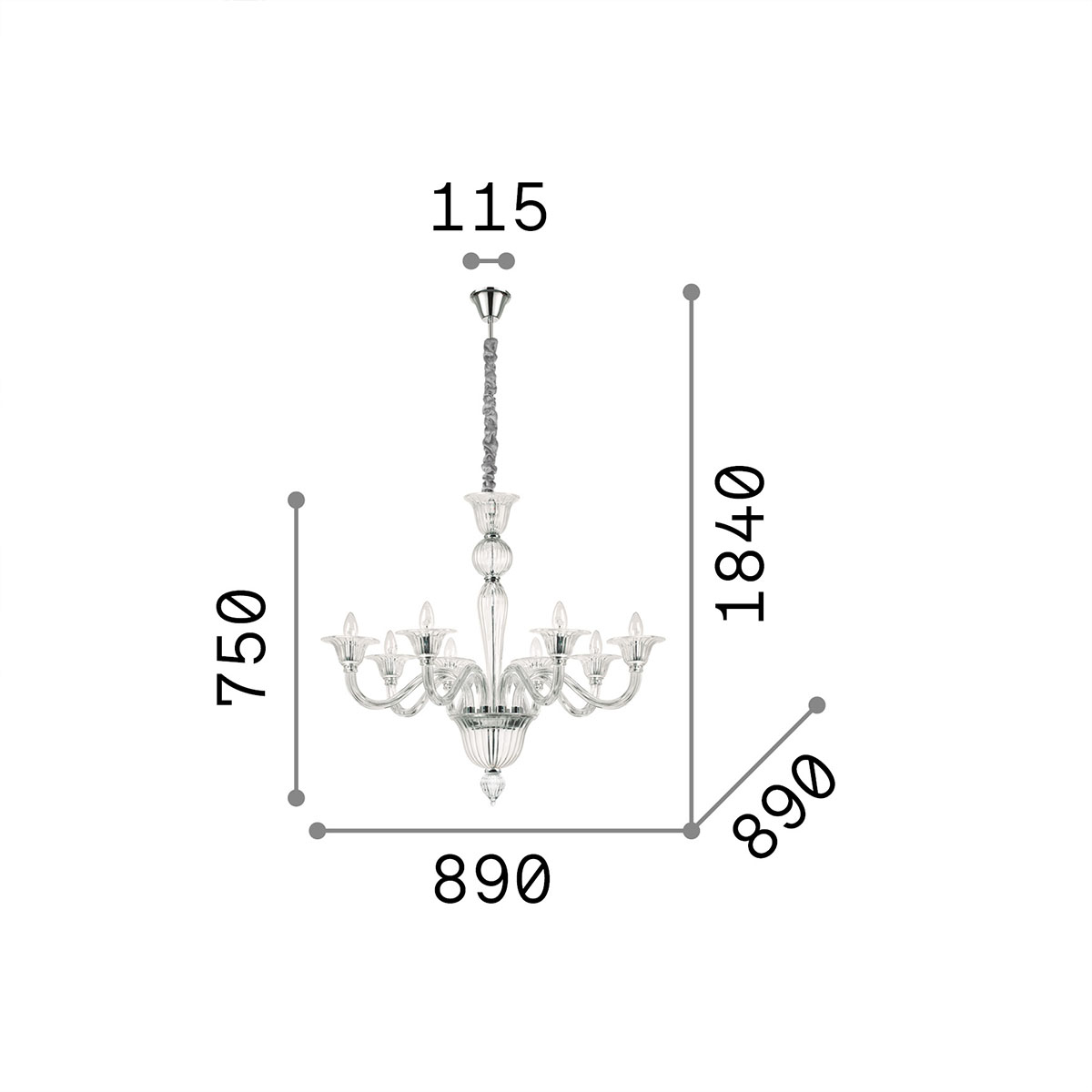 Brigitta SP8 Glas Kronleuchter 8-flammig, Bernstein, Ø: 89 cm Brigitta SP8 Glas Kronleuchter 8-flammig, Ø: 89 cm,